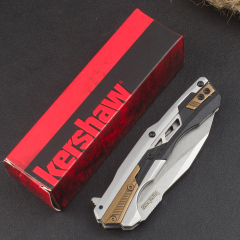 Kershaw 2095 Endgame KVT Flipper Knife 3.25" D2 Stonewashed Drop Point Blade, Stainless Steel Handles with Black GFN Insert