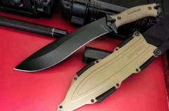 Kershaw 1077TAN Camp 10 Fixed 10" 65Mn Carbon Steel Blade, Tan Rubber Handles, GRN Sheath