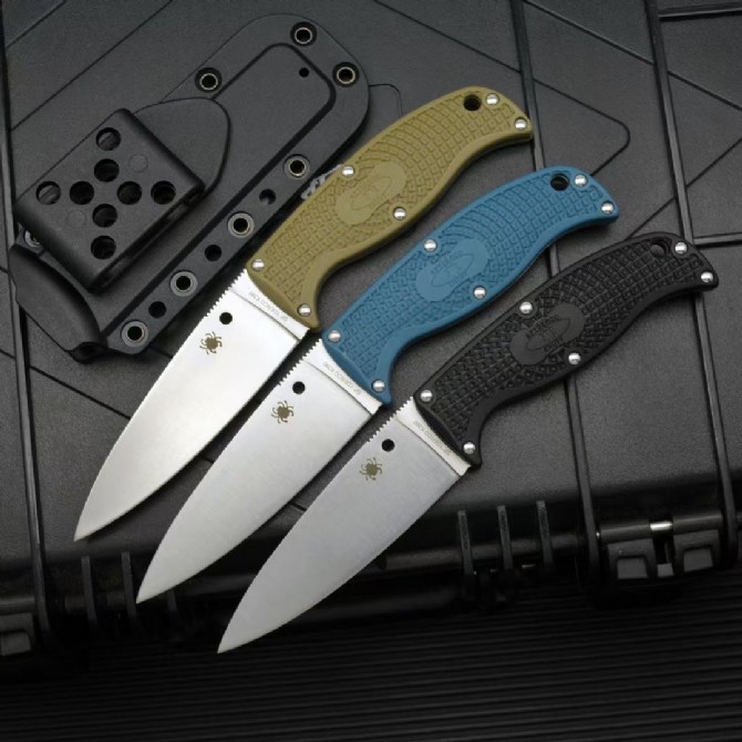 Spy Enuff 2 Fixed Blade Knife 3.74" VG10 Leaf Shaped Plain Blade, FRN Handles, Polymer Sheath - FB31PBK2
