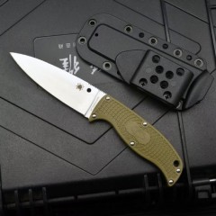 Spy Enuff 2 Fixed Blade Knife 3.74" VG10 Leaf Shaped Plain Blade, FRN Handles, Polymer Sheath - FB31PBK2