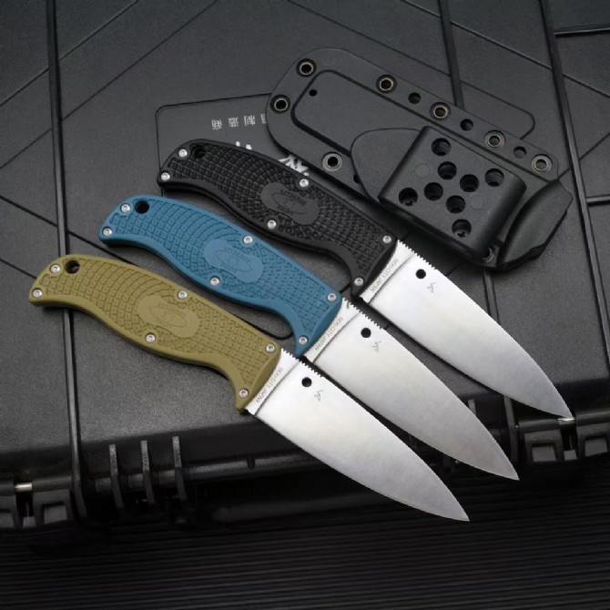 Spy Enuff 2 Fixed Blade Knife 3.74" VG10 Leaf Shaped Plain Blade, FRN Handles, Polymer Sheath - FB31PBK2
