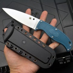 Spy Enuff 2 Fixed Blade Knife 3.74" VG10 Leaf Shaped Plain Blade, FRN Handles, Polymer Sheath - FB31PBK2