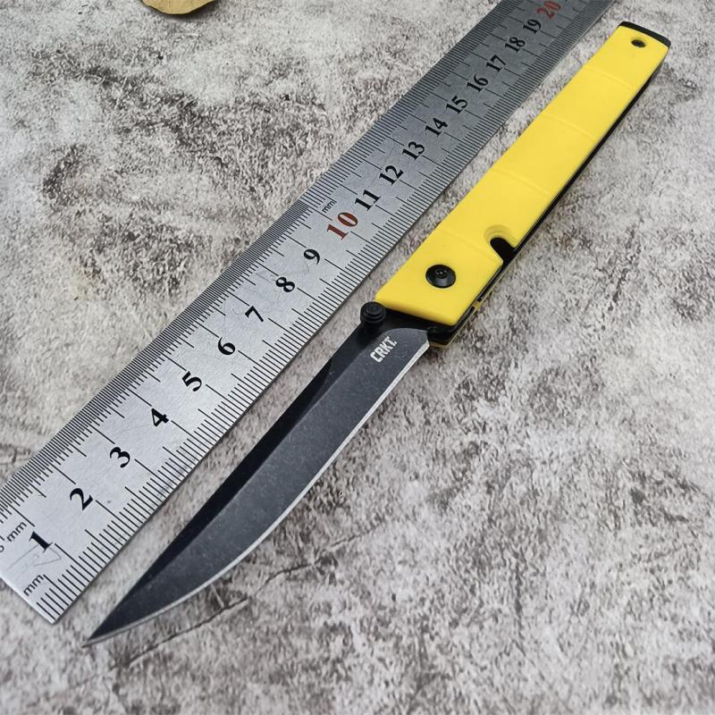 CRKT 7096 Yellow Rogers CEO Gentleman's Folding Knife 3.15" D2 Satin Plain Blade, Red G10 Handles