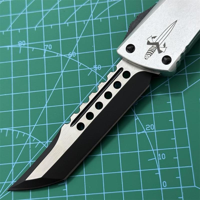 Microtech Troodon AUTO OTF Knife 3.74" M390 Satin Double Edge Dagger Blade, Aviation Aluminum Handles