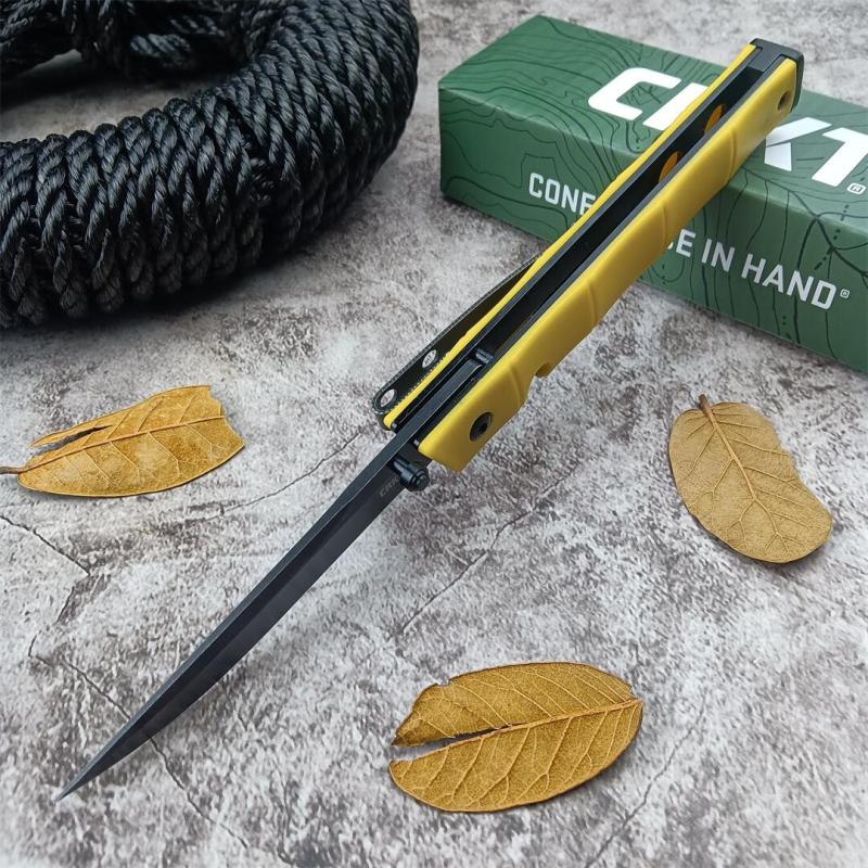 CRKT 7096 Yellow Rogers CEO Gentleman's Folding Knife 3.15" D2 Satin Plain Blade, Red G10 Handles