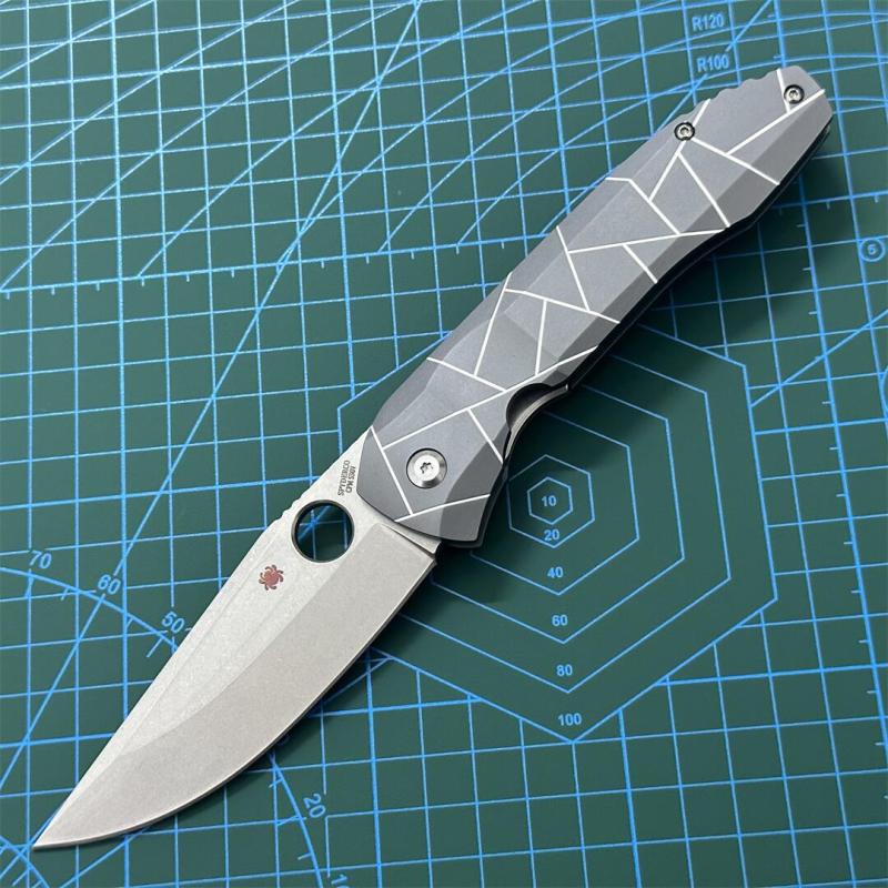 Spy Dmitry Sinkevich Folding Knife 3.74" S90V Stonewashed Plain Blade, Alloy Handles - C199TIP