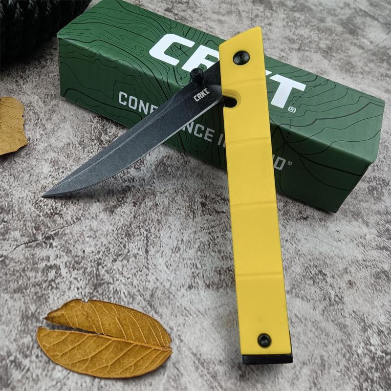 CRKT 7096 Yellow Rogers CEO Gentleman's Folding Knife 3.15" D2 Satin Plain Blade, Red G10 Handles