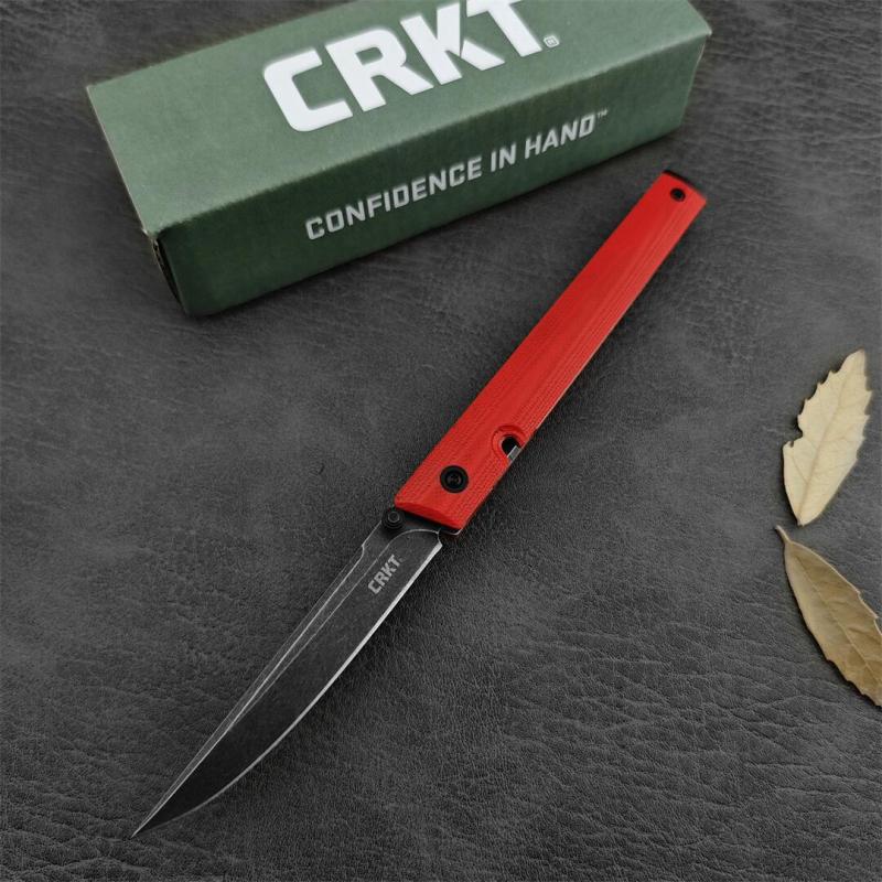 CRKT 7096 Yellow Rogers CEO Gentleman's Folding Knife 3.15" D2 Satin Plain Blade, Red G10 Handles