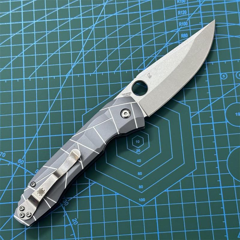 Spy Dmitry Sinkevich Folding Knife 3.74" S90V Stonewashed Plain Blade, Alloy Handles - C199TIP