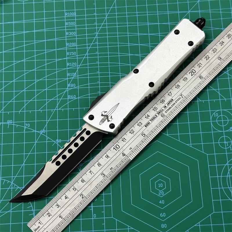 Microtech Troodon AUTO OTF Knife 3.74" M390 Satin Double Edge Dagger Blade, Aviation Aluminum Handles