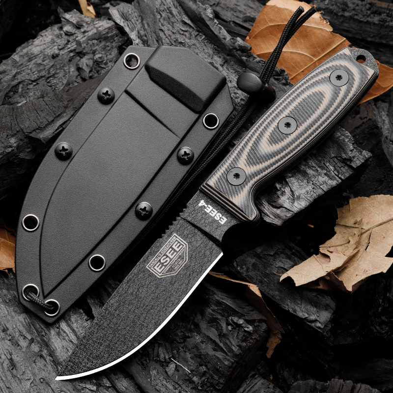 ESEE Knives ESEE-4P 3.9'' D2 Plain Edge, Coyote Brown Sheath, Clip Plate