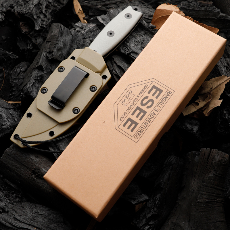ESEE Knives ESEE-4P 3.9'' D2 Plain Edge, Coyote Brown Sheath, Clip Plate