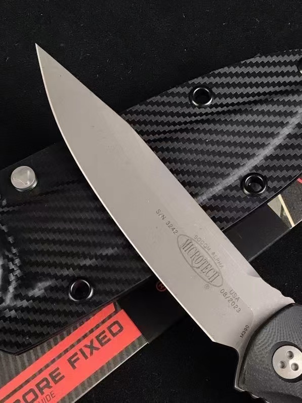 Microtech Socom Alpha Fixed Blade Knife 5.31" Stonewashed Clip Point Combo, Black G10 Handles, Kydex Sheath