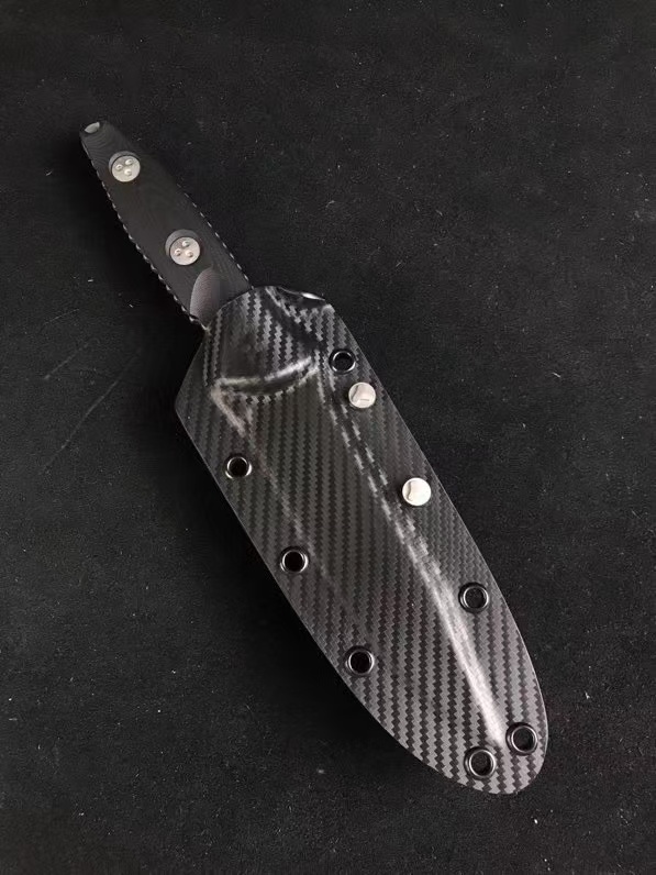 Microtech Socom Alpha Fixed Blade Knife 5.31" Stonewashed Clip Point Combo, Black G10 Handles, Kydex Sheath