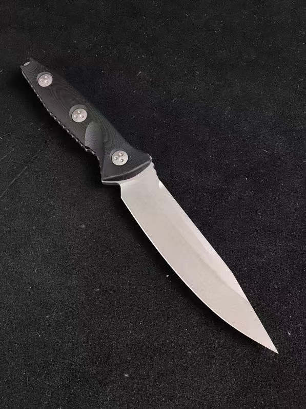 Microtech Socom Alpha Fixed Blade Knife 5.31" Stonewashed Clip Point Combo, Black G10 Handles, Kydex Sheath