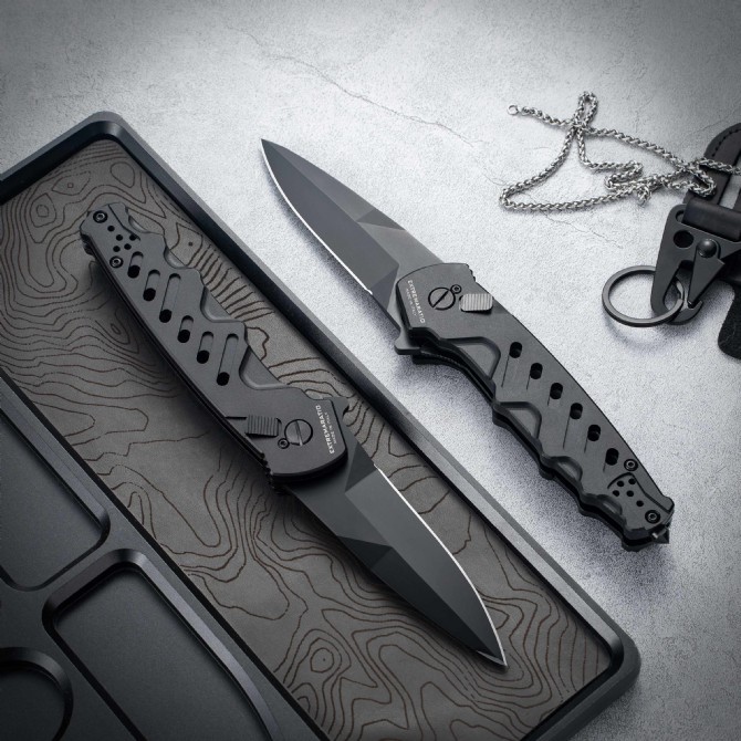 Extrema Ratio CAIMANO NERO Folding Knife 3.54" D2 Drop Point Blade, Aluminum Alloy Handles