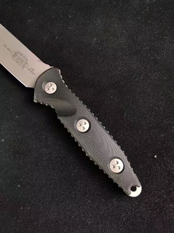 Microtech Socom Alpha Fixed Blade Knife 5.31" Stonewashed Clip Point Combo, Black G10 Handles, Kydex Sheath