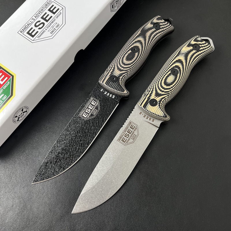 ESEE Knives ESEE-5P 5.28'' 1095 Steel Plain Edge, 3D Machined Gray/Black G10 Handles, Clip Plate