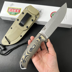 ESEE Knives ESEE-5P 5.28'' 1095 Steel Plain Edge, 3D Machined Gray/Black G10 Handles, Clip Plate