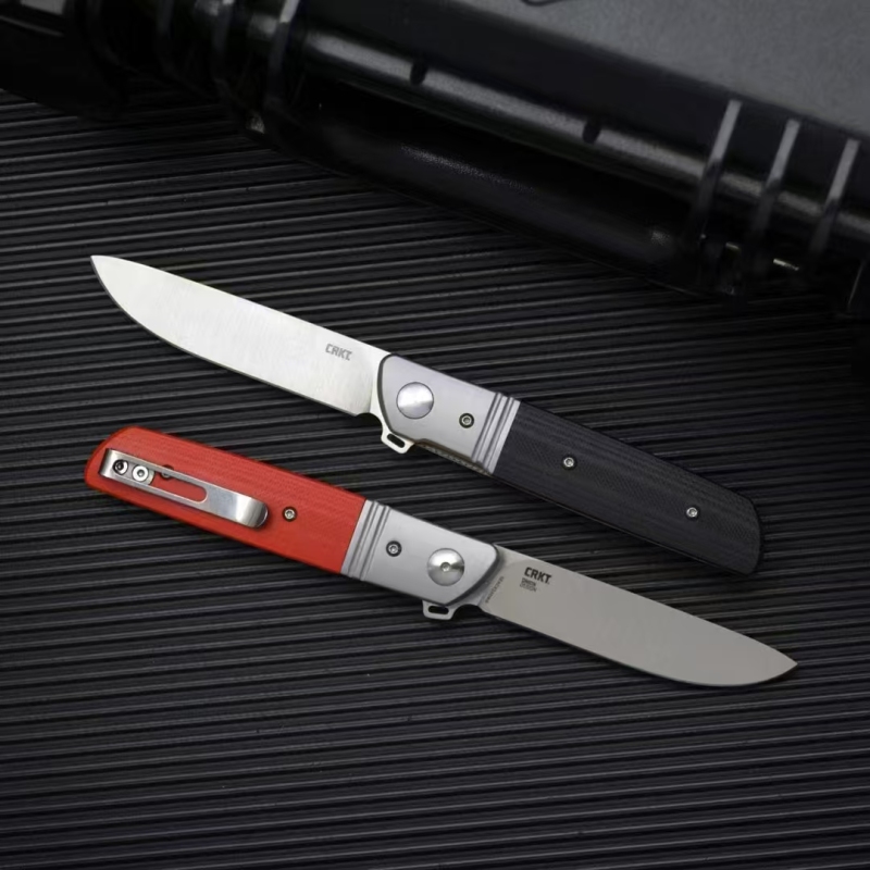 CRKT 5720 Bamboozled Assisted Flipper Knife 3.27" D2 Satin Plain Blade, Black G10 Handles with Steel Bolsters
