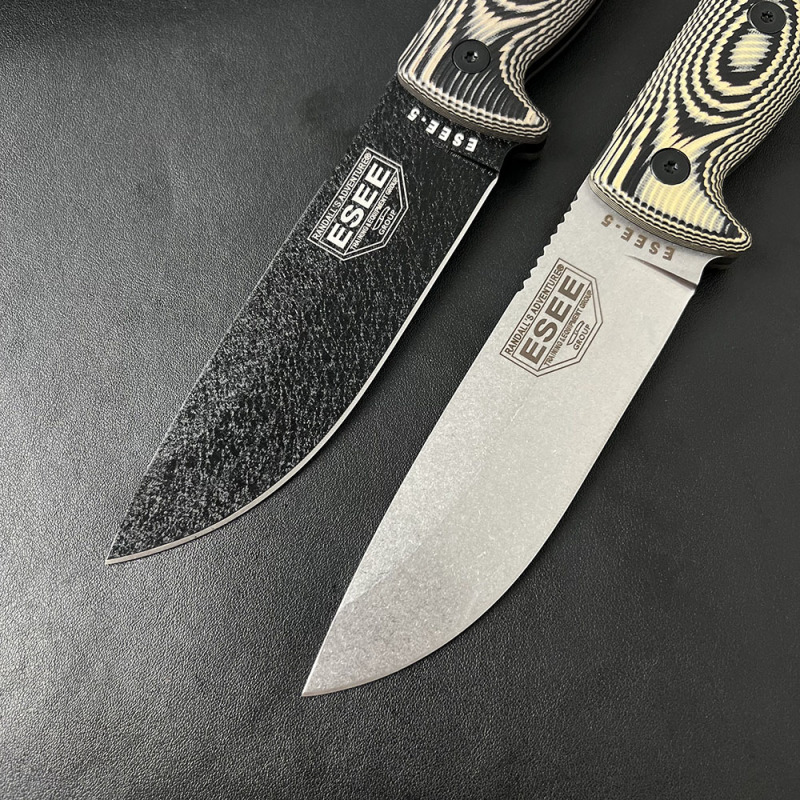 ESEE Knives ESEE-5P 5.28'' 1095 Steel Plain Edge, 3D Machined Gray/Black G10 Handles, Clip Plate