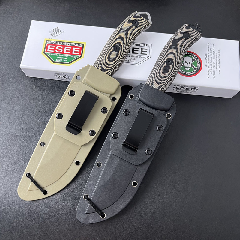 ESEE Knives ESEE-5P 5.28'' 1095 Steel Plain Edge, 3D Machined Gray/Black G10 Handles, Clip Plate