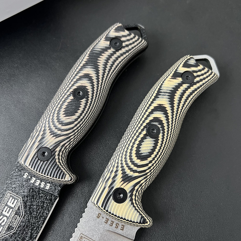 ESEE Knives ESEE-5P 5.28'' 1095 Steel Plain Edge, 3D Machined Gray/Black G10 Handles, Clip Plate