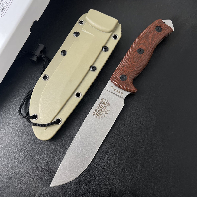 ESEE Knives ESEE-6P 6.3'' 1095 Steel Plain Edge, 3D Machined G10 Handles, Clip Plate