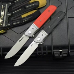 CRKT 5720 Bamboozled Assisted Flipper Knife 3.27" D2 Satin Plain Blade, Black G10 Handles with Steel Bolsters