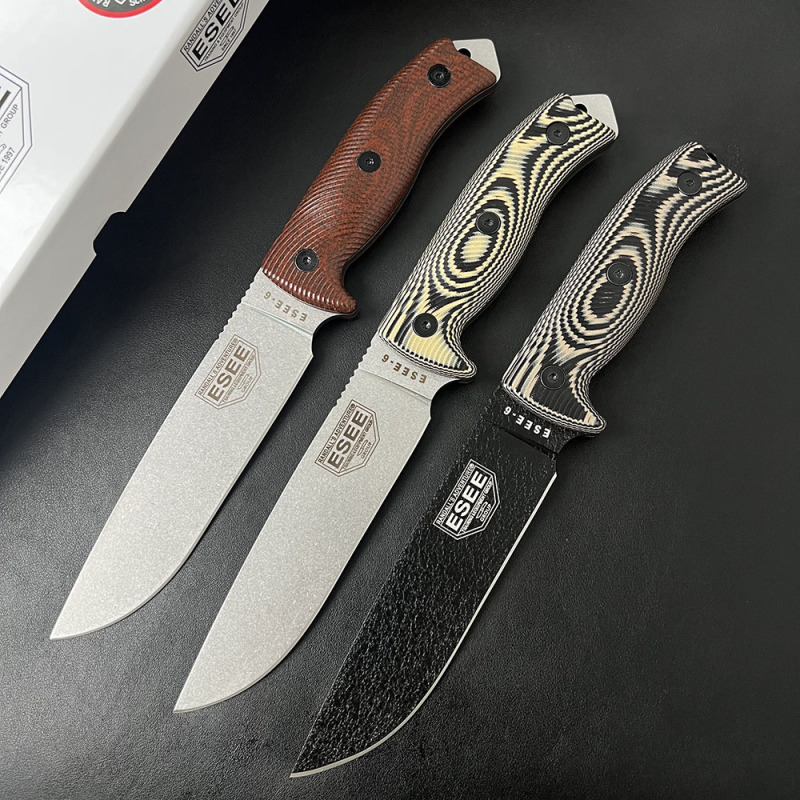 ESEE Knives ESEE-6P 6.3'' 1095 Steel Plain Edge, 3D Machined G10 Handles, Clip Plate