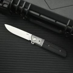 CRKT 5720 Bamboozled Assisted Flipper Knife 3.27" D2 Satin Plain Blade, Black G10 Handles with Steel Bolsters