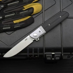 CRKT 5720 Bamboozled Assisted Flipper Knife 3.27" D2 Satin Plain Blade, Black G10 Handles with Steel Bolsters
