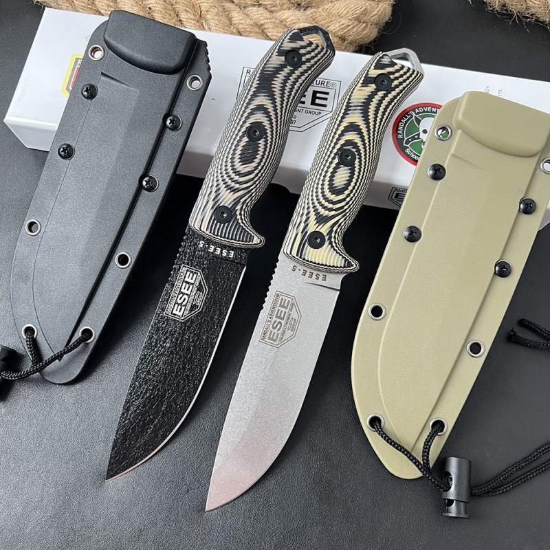 ESEE Knives ESEE-5P 5.28'' 1095 Steel Plain Edge, 3D Machined Gray/Black G10 Handles, Clip Plate