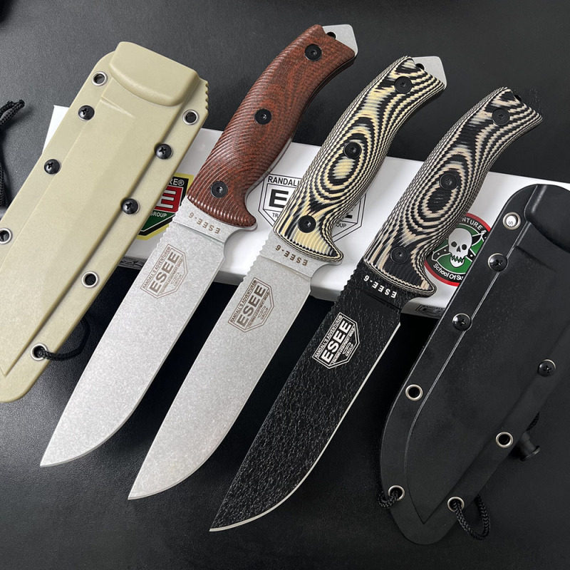 ESEE Knives ESEE-6P 6.3'' 1095 Steel Plain Edge, 3D Machined G10 Handles, Clip Plate