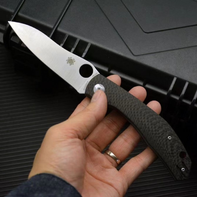 Spy Kapara Folding Knife 3.54" S30V Satin Plain Blade, Carbon Fiber Handles, Compression Lock - C241CF