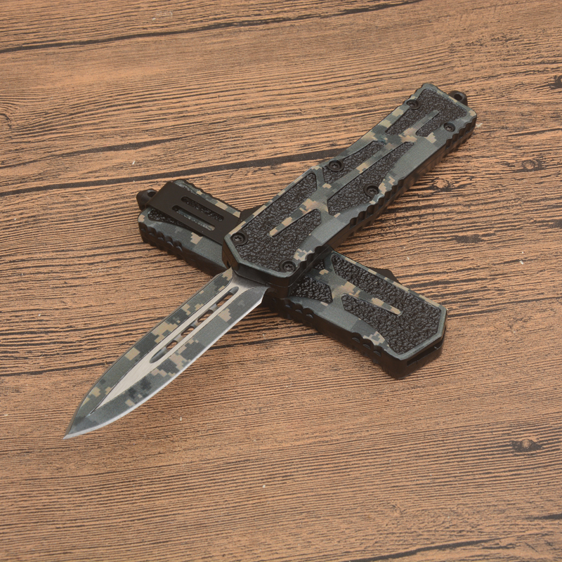 Microtech Scarab 3D OTF AUTO Knife 3.54" 440C Serrated Blade, Black Aluminum Alloy Handles
