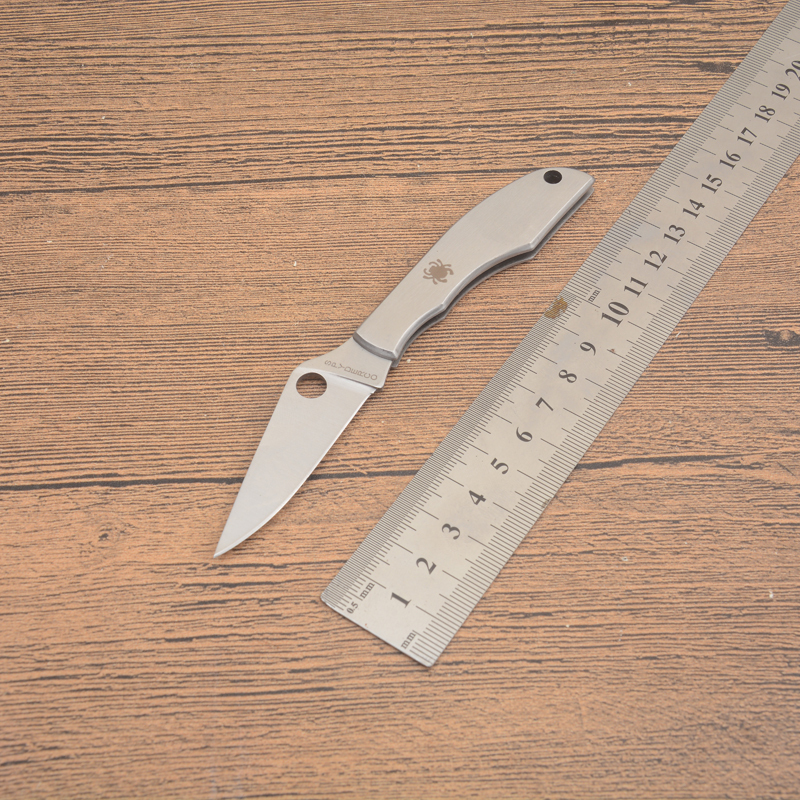 Spy Micro-Size Folding Knife 2.44" 3Cr13 Satin Plain Blade, Stainless Steel Handles, Slipjoint (non-locking) - C137P