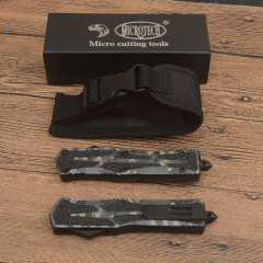 Microtech Scarab 3D OTF AUTO Knife 3.54" 440C Serrated Blade, Black Aluminum Alloy Handles