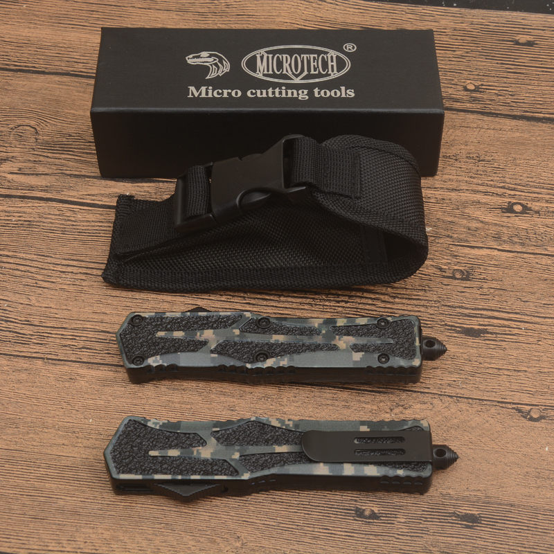Microtech Scarab 3D OTF AUTO Knife 3.54" 440C Serrated Blade, Black Aluminum Alloy Handles