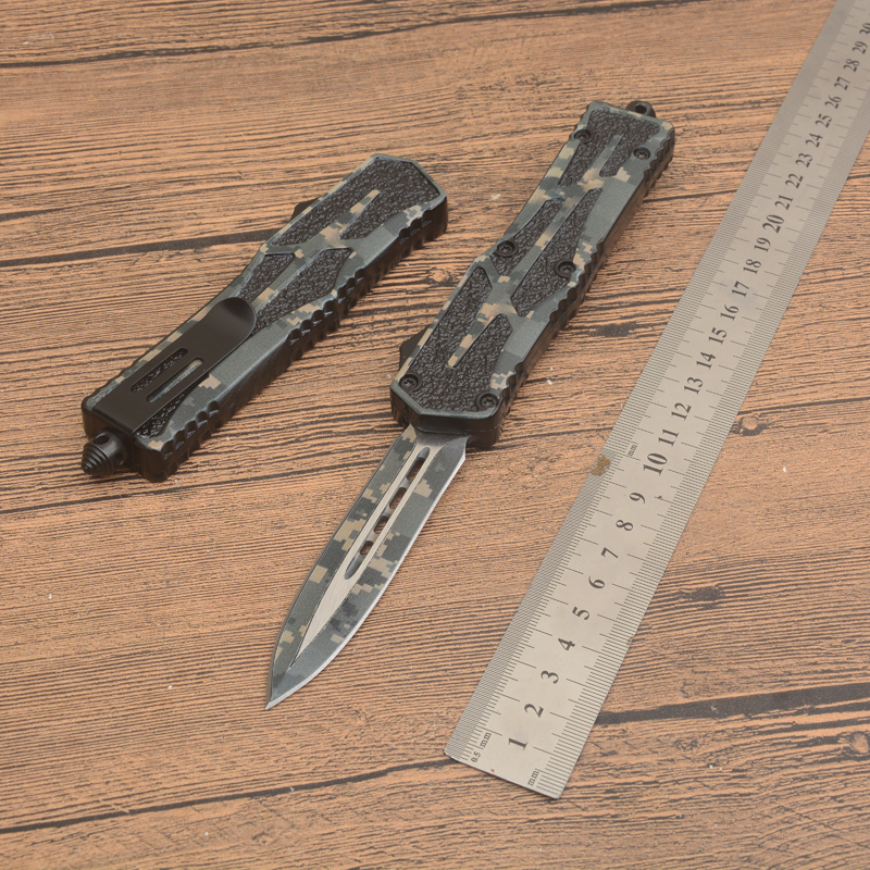 Microtech Scarab 3D OTF AUTO Knife 3.54" 440C Serrated Blade, Black Aluminum Alloy Handles