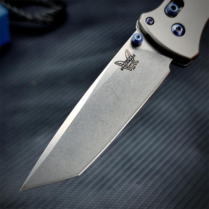 Benchmade Bailout AXIS Folding Knife 3.34" M390 Tanto Plain Blade, TC4 Handles - 537GY-1