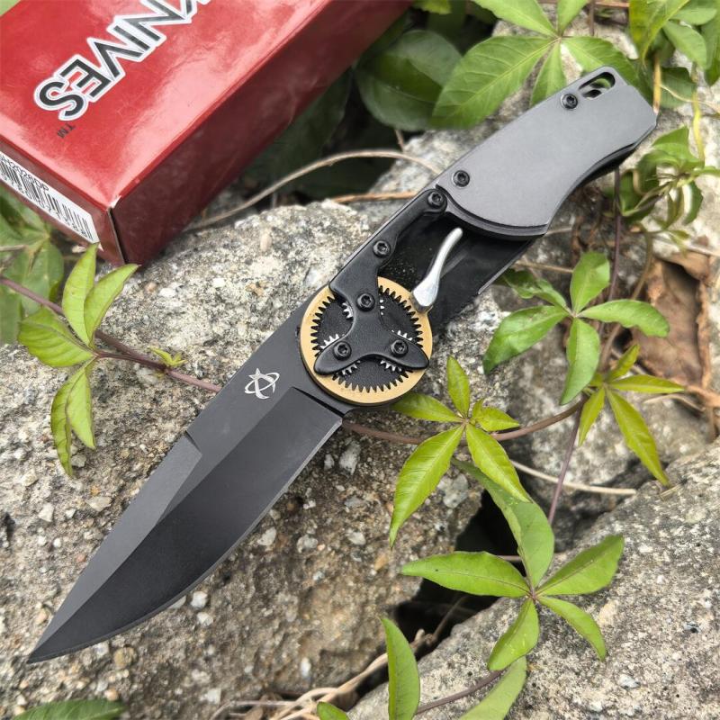 Mantis Hawk Designs Gearhead Folding Knife 2.76" Drop Point Plain Blade, Gray Aluminum Handles