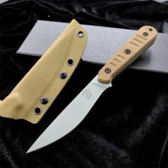 Bastinelli Silence Slim Fixed Blade Knife 4.75" N690Co Black Stonewashed Plain Blade, Green Canvas Micarta Handles, Kydex Sheath - BC-22