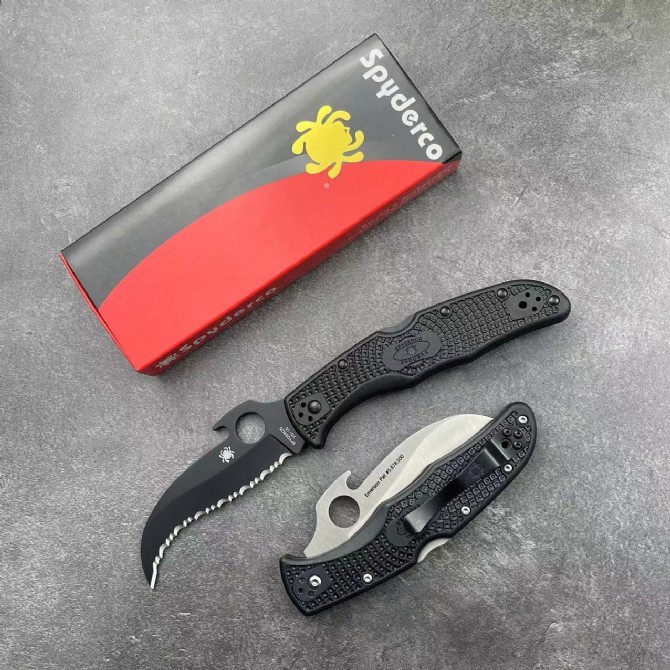 Spyderco C12 Emerson Opener Folding Knife 3.62" VG10 Serrated Blade with Wave, Black FRN Handles, Lockback - C12SBK