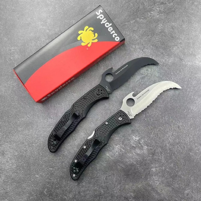 Spyderco C12 Emerson Opener Folding Knife 3.62" VG10 Serrated Blade with Wave, Black FRN Handles, Lockback - C12SBK