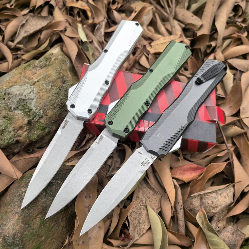 Kershaw 9000 Matt Diskin Livewire OTF AUTO Knife 3.3" CPM-MagnaCut Stonewashed Spear Point Blade, Black Aluminum Handles