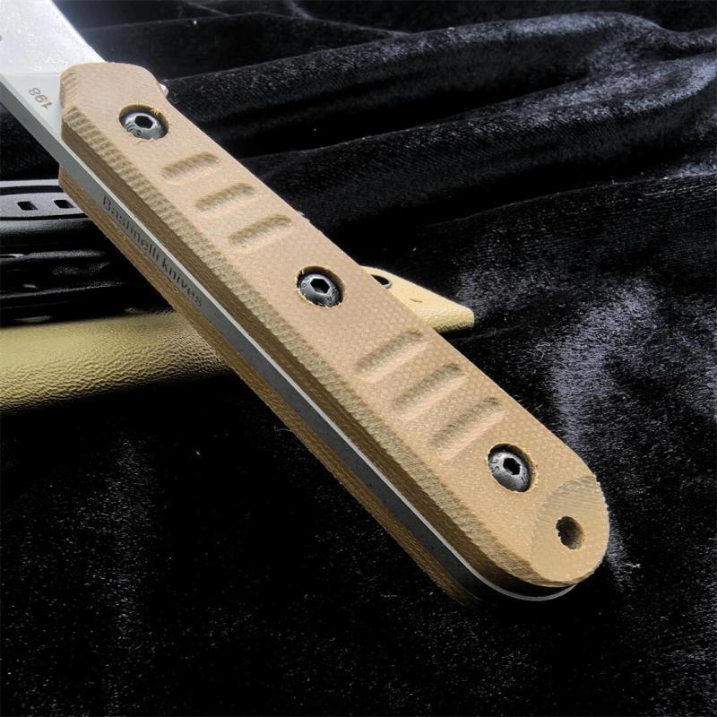 Bastinelli Silence Slim Fixed Blade Knife 4.75" N690Co Black Stonewashed Plain Blade, Green Canvas Micarta Handles, Kydex Sheath - BC-22