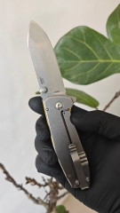 CRKT Denut x CRKT 2495Y Flipper Knife 2.83" D2 Satin Plain Blade, G10 Handles with Steel Bolsters