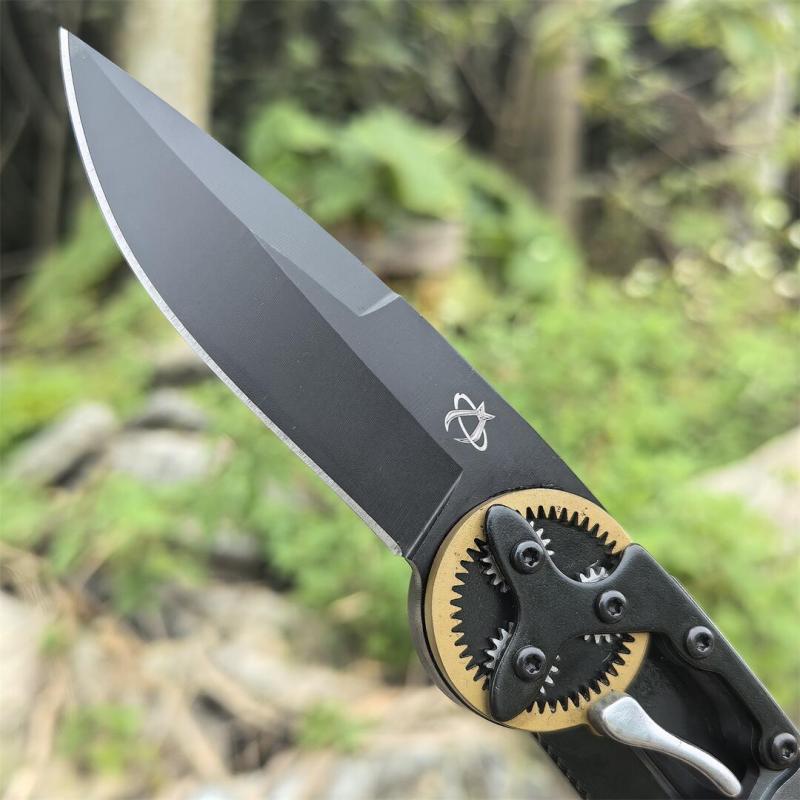 Mantis Hawk Designs Gearhead Folding Knife 2.76" Drop Point Plain Blade, Gray Aluminum Handles