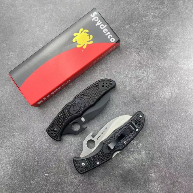 Spyderco C12 Emerson Opener Folding Knife 3.62" VG10 Serrated Blade with Wave, Black FRN Handles, Lockback - C12SBK